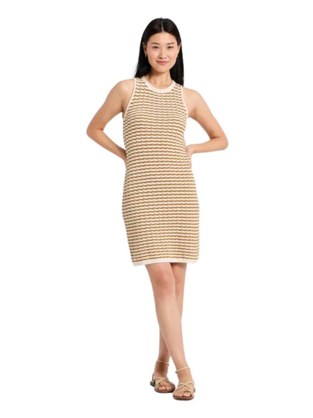 A new day Striped Ribbed Knit Sleeveless Mini Dress Tan Cream Quiet luxury - Picture 10 of 10